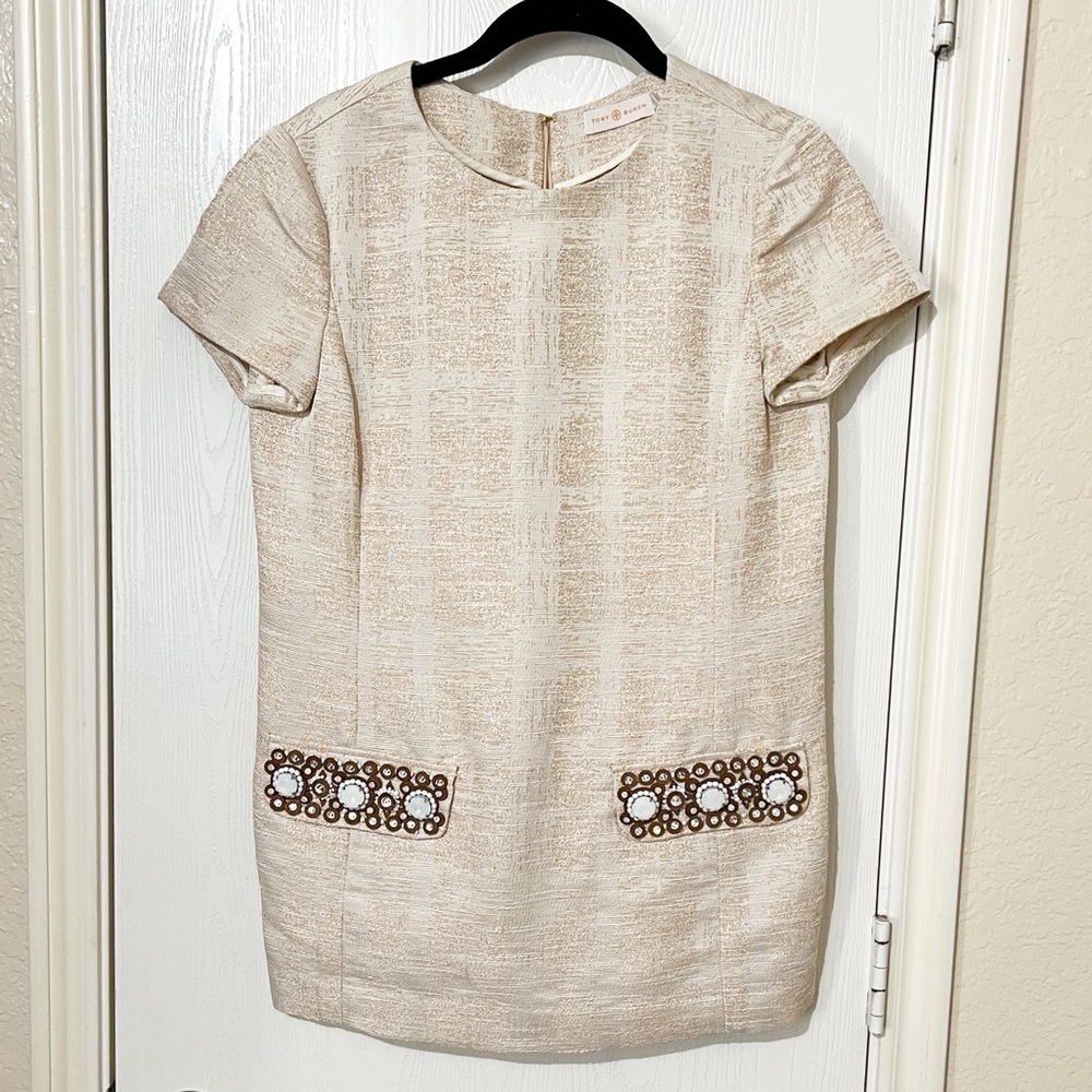 [Tory Burch] Jillian Ivory Embellished Top Textured Formal Career Maximalist 4